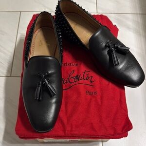 Christian Louboutin Black and Red Loafers Slip-Ons